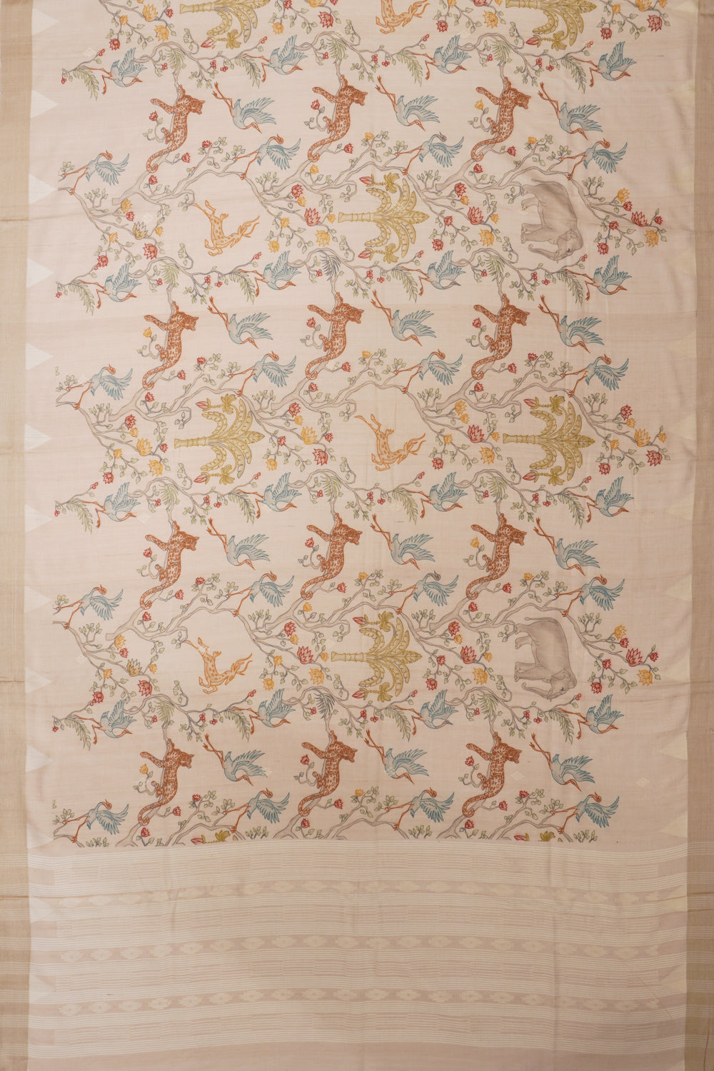 Tussar Printed Cream Saree