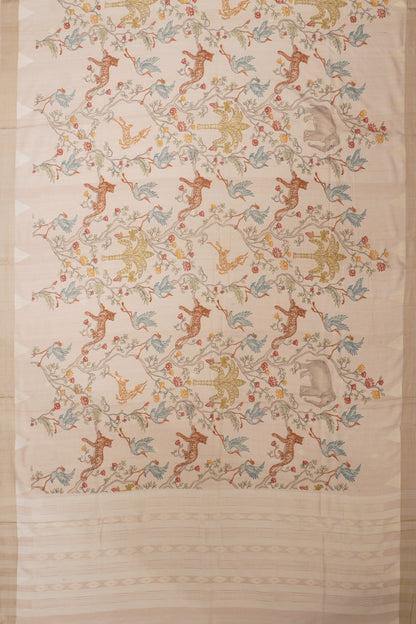 Tussar Printed Cream Saree