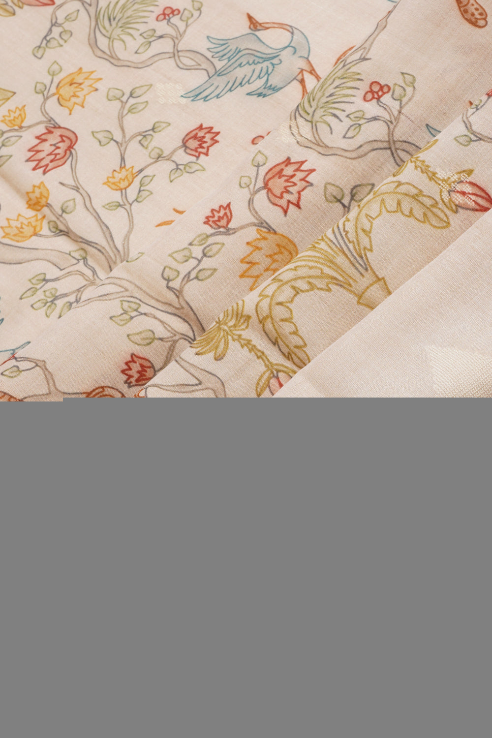 Tussar Printed Cream Saree