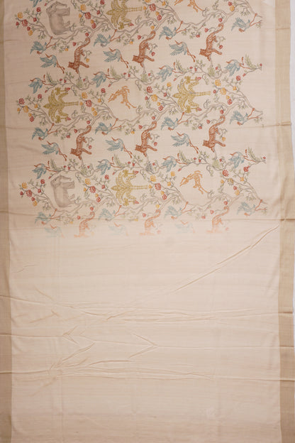 Tussar Printed Cream Saree