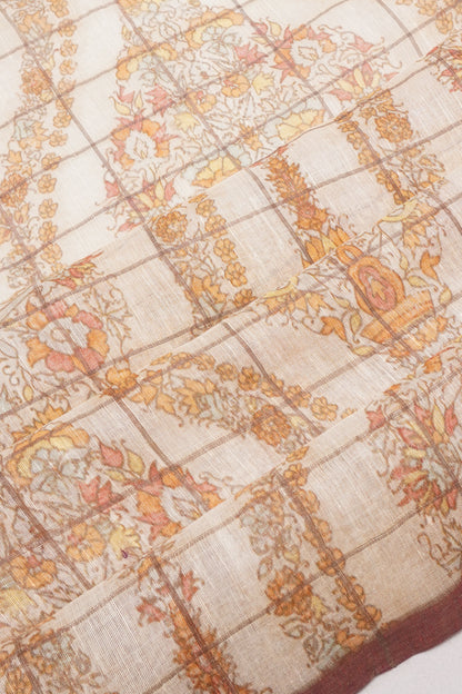 Tussar Printed Cream Saree