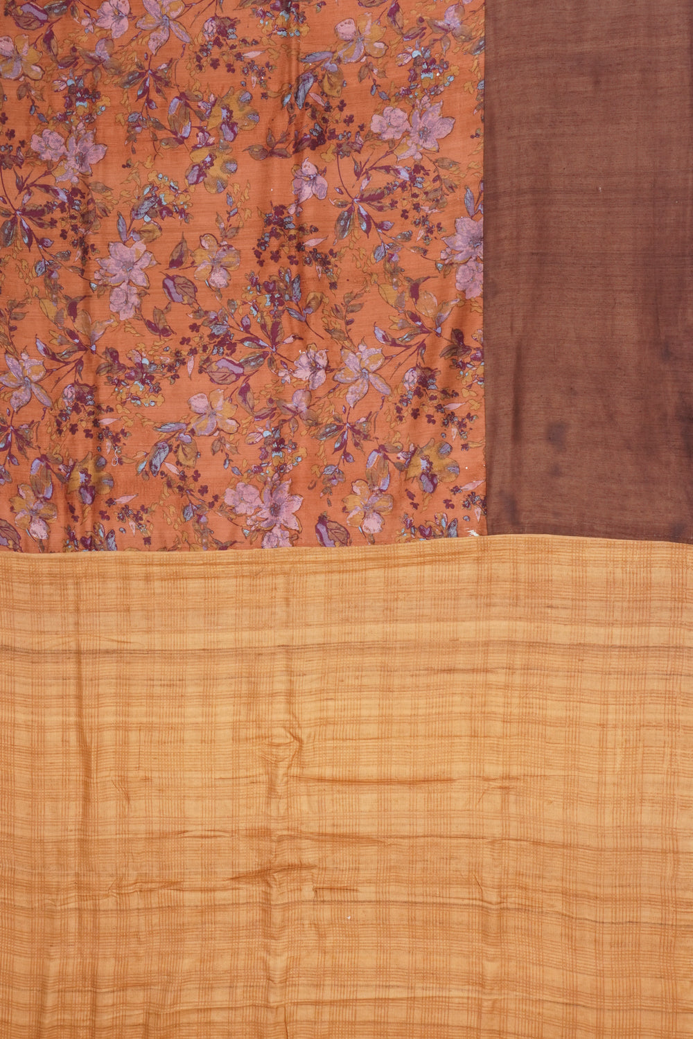 Tussar Printed Brown Saree With Embroidery Border