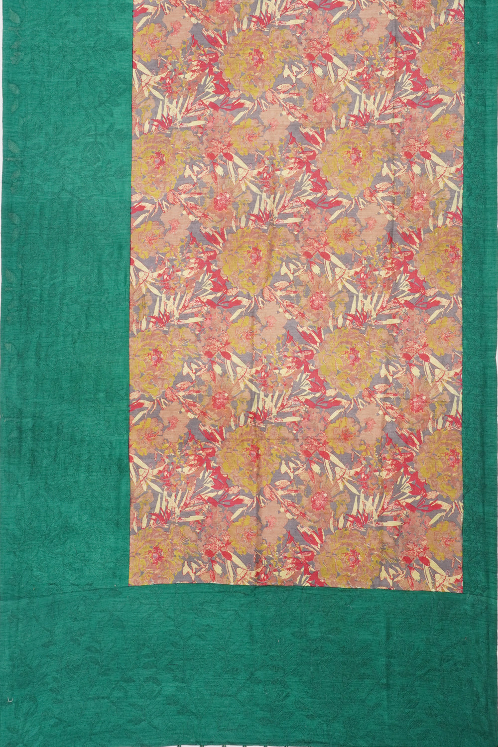 Tussar Printed Grey Saree With Embroidery Border