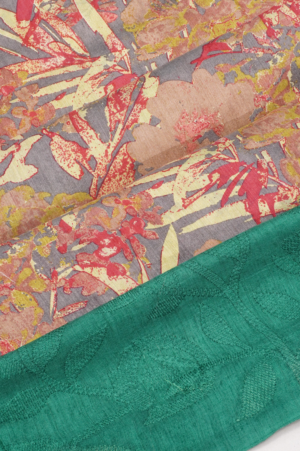 Tussar Printed Grey Saree With Embroidery Border