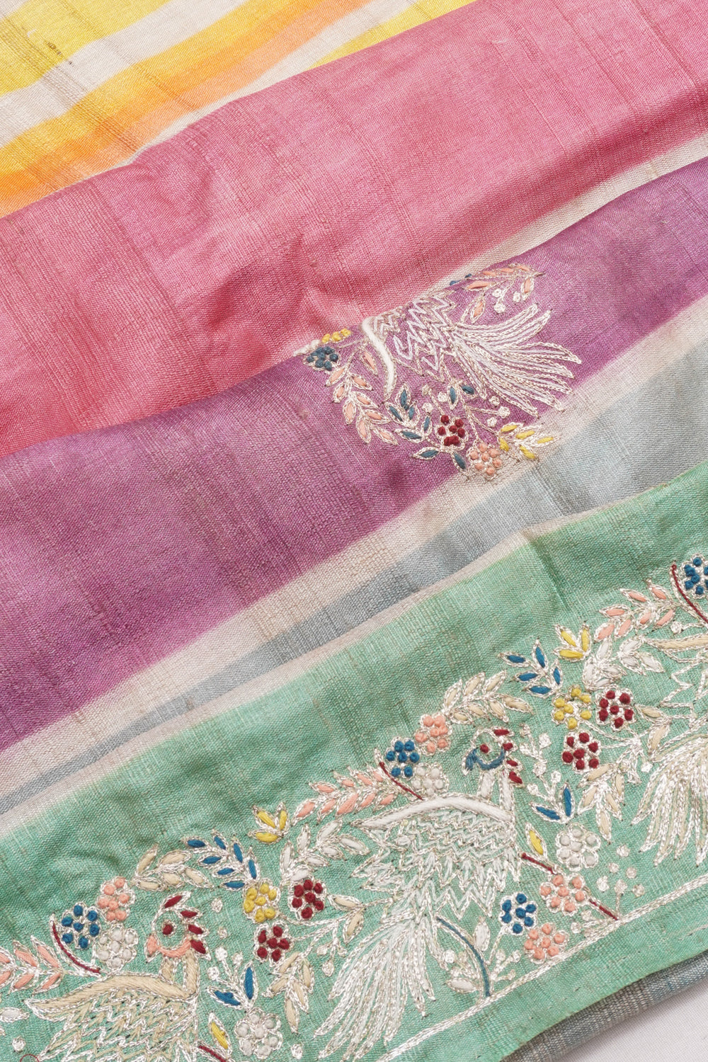 Tussar Horizontal Lines Multi-Color Saree With Embroidery Border