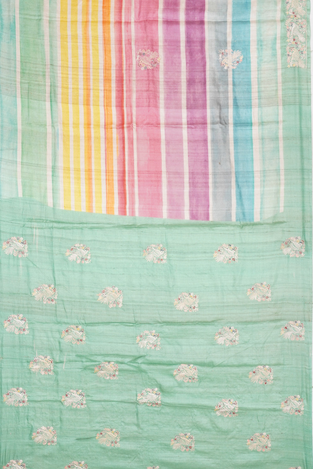 Tussar Horizontal Lines Multi-Color Saree With Embroidery Border