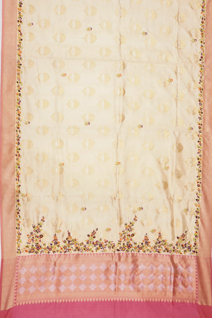 Banarsai Silk Butta Gold Saree With Embroidery Border