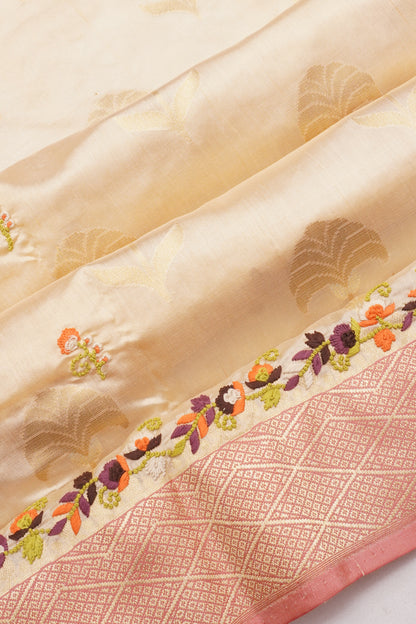 Banarsai Silk Butta Gold Saree With Embroidery Border