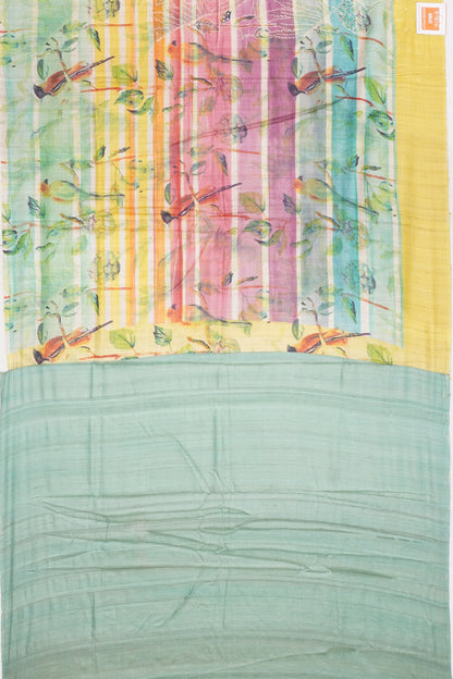 Tussar Printed And Embroidey Multi-Color Saree