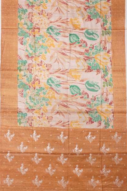 Tussar Printed Peach Saree