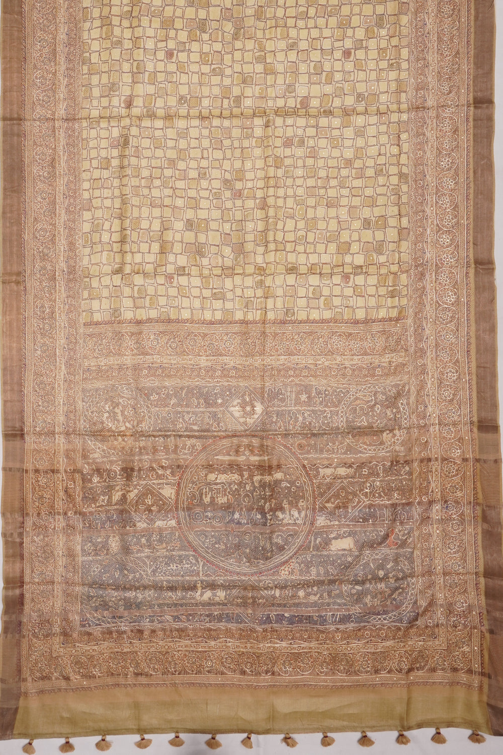 Tussar Printed Cream Saree