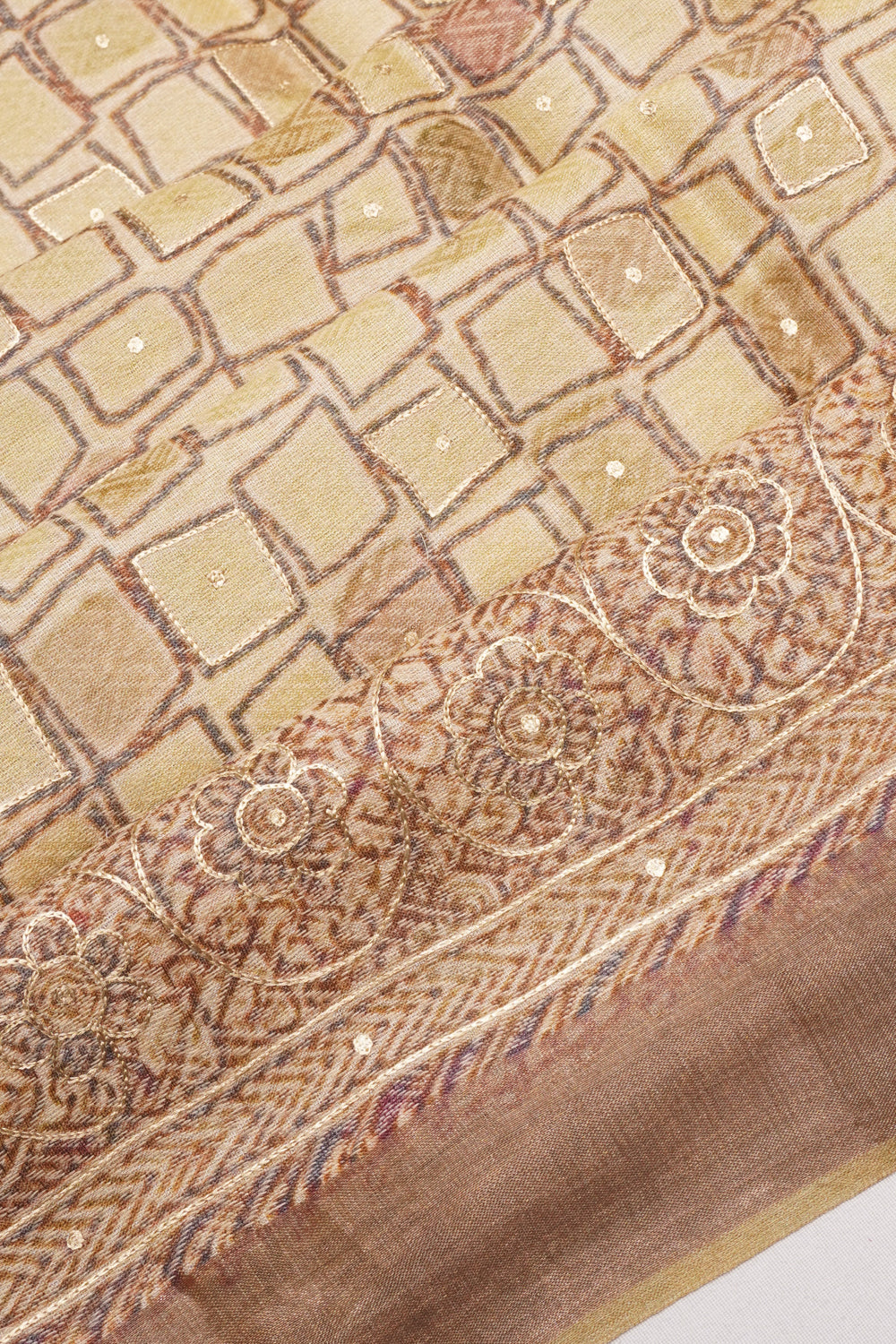 Tussar Printed Cream Saree
