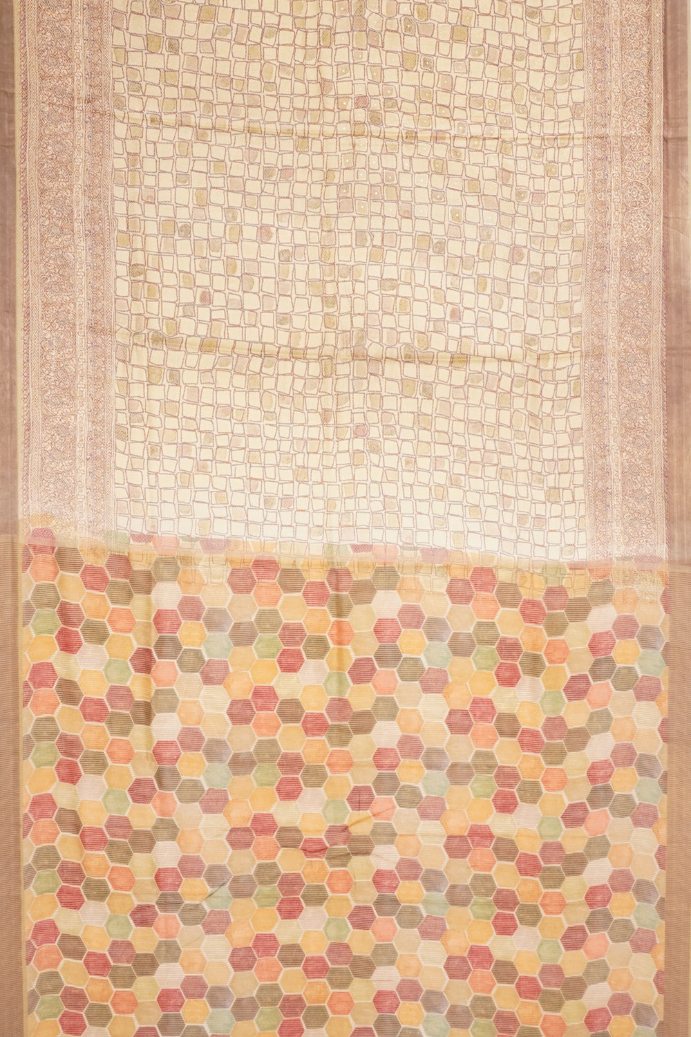Tussar Printed Cream Saree