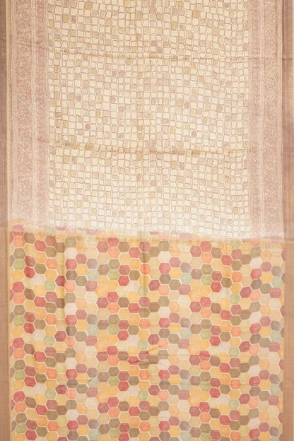 Tussar Printed Cream Saree