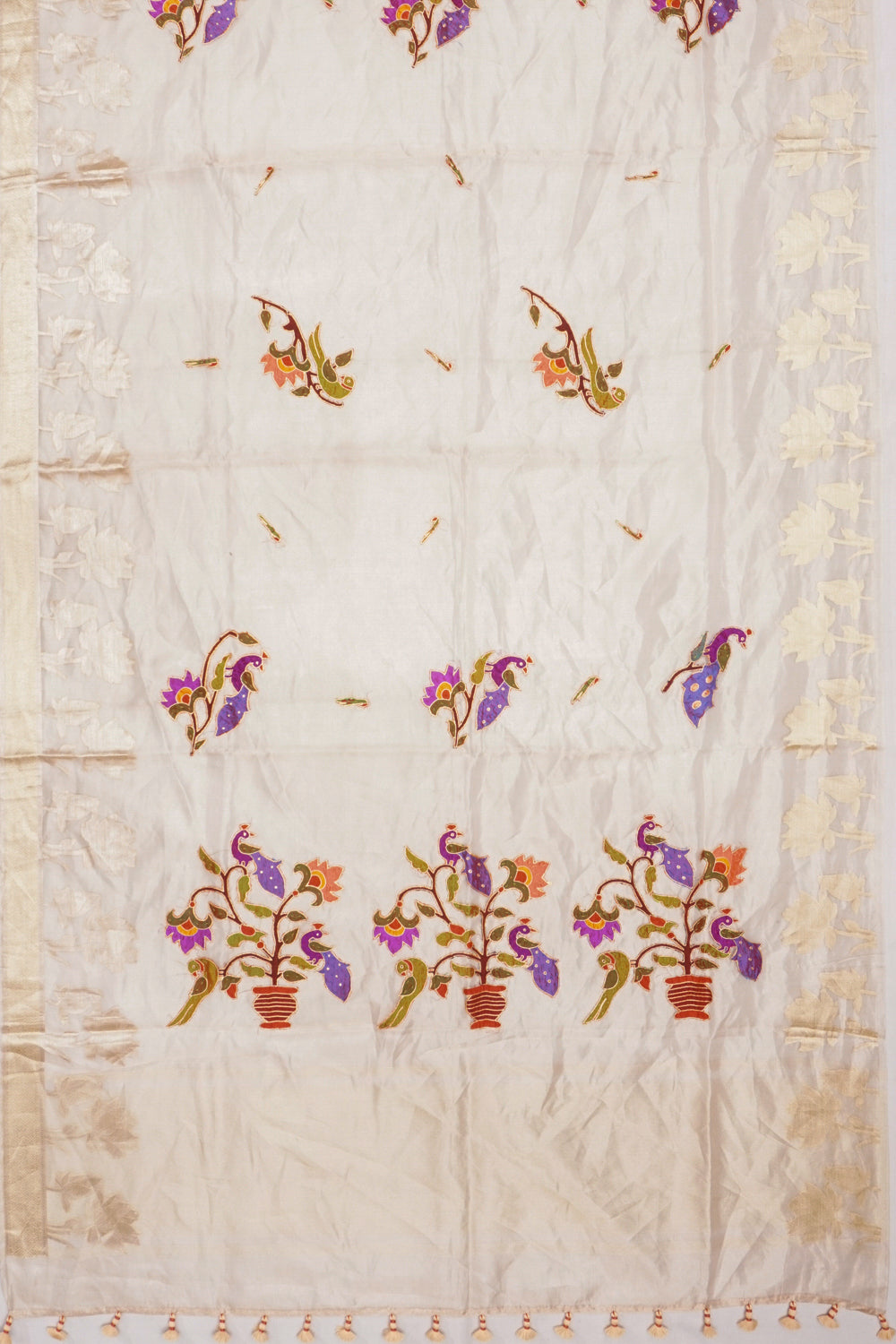 Banarasi Silk Tissue Butta Cream Saree