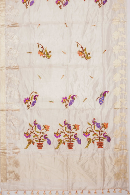 Banarasi Silk Tissue Butta Cream Saree