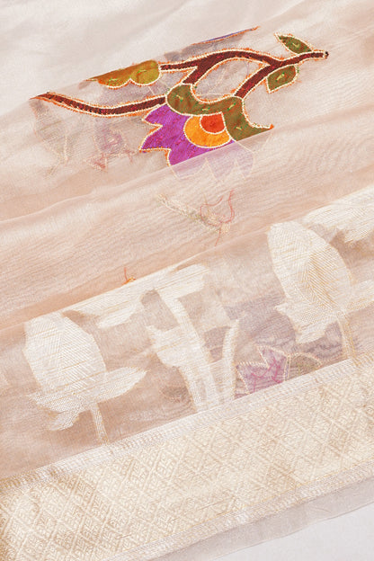 Banarasi Silk Tissue Butta Cream Saree