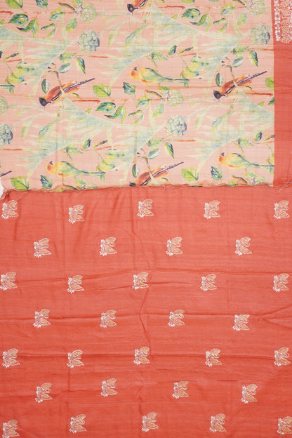 Tussar Embroidery Peach Saree