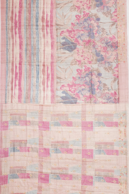 Tussar Printed Sky Blue Saree With Embroidery Border