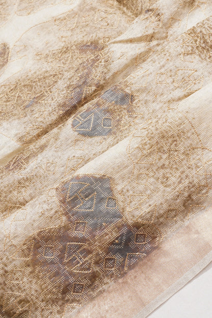 Tussar Embroidery Cream Saree