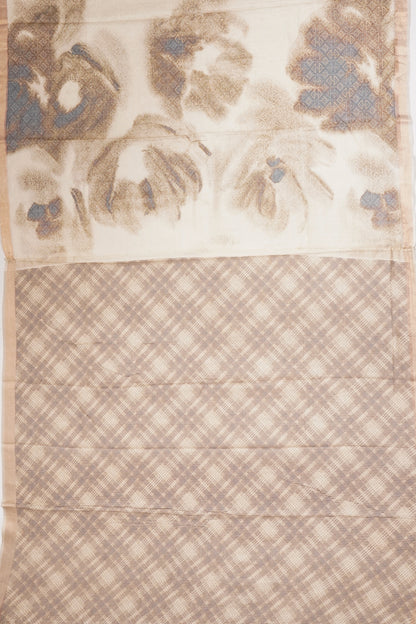 Tussar Embroidery Cream Saree