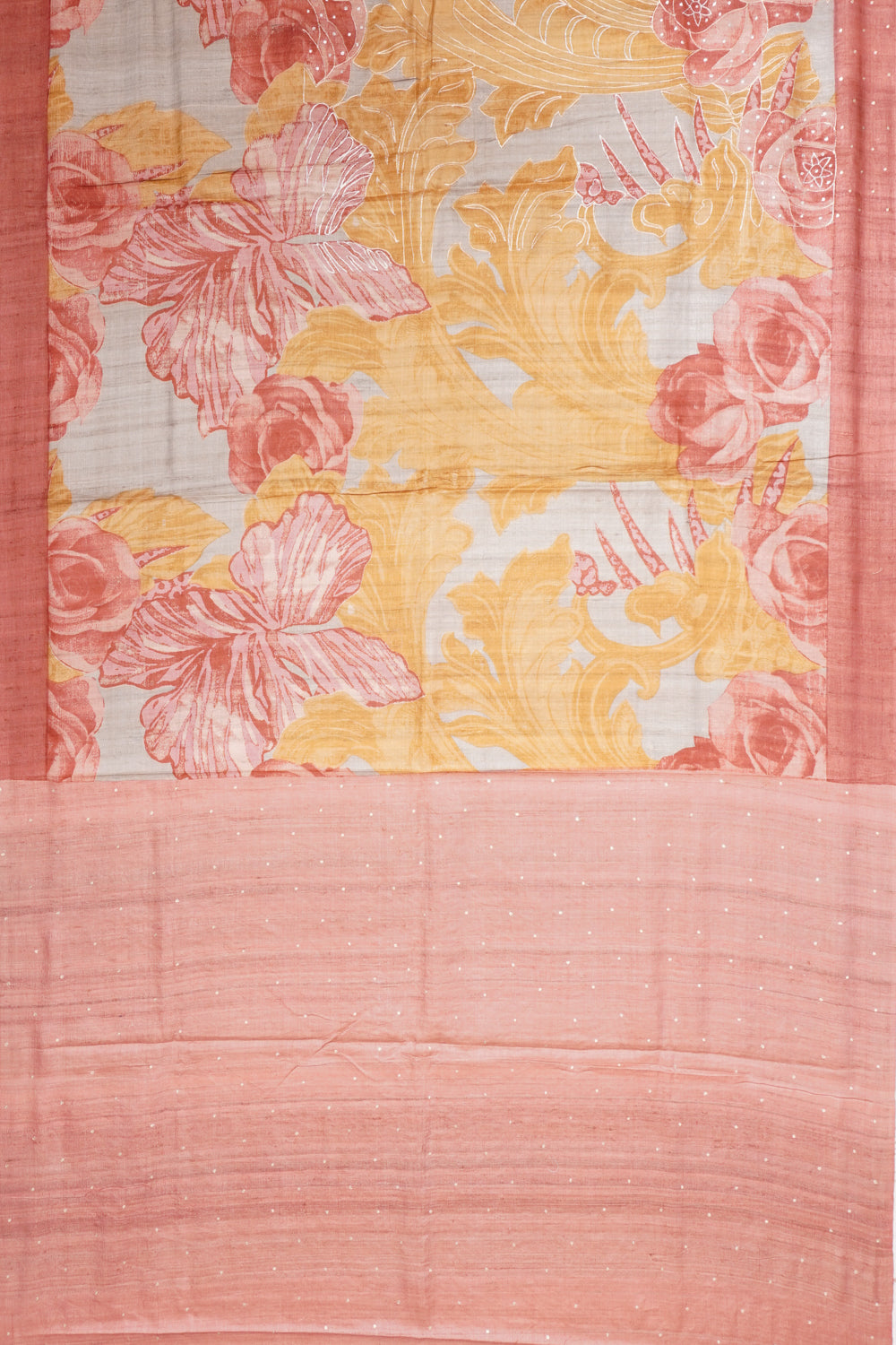 Tussar Printed And Embroidery Grey Saree