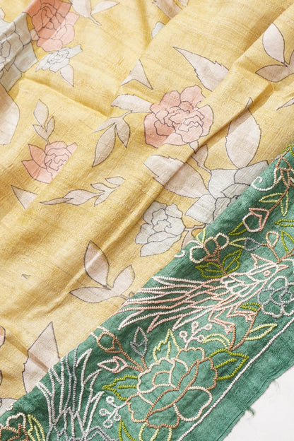Tussar Printed Pastel Green Saree