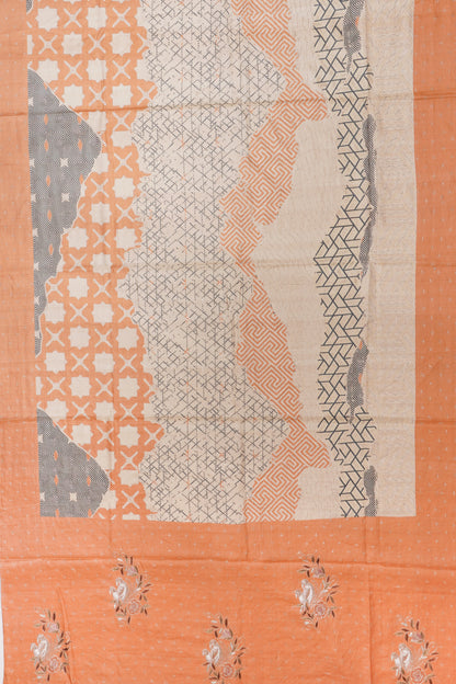 Tussar Printed Cream Saree