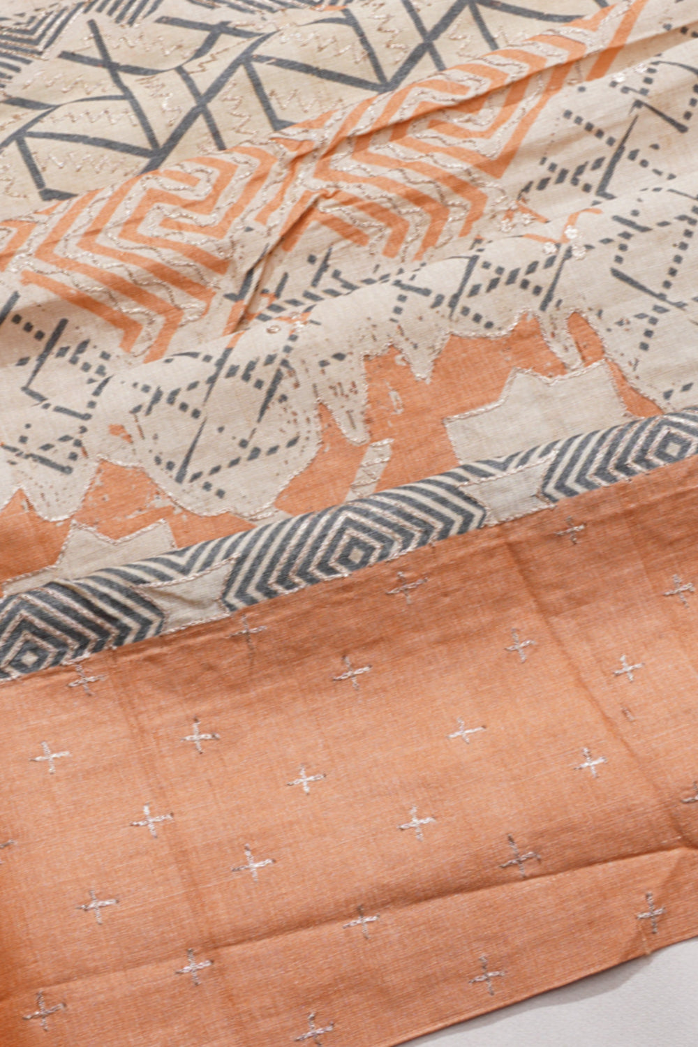 Tussar Printed Cream Saree