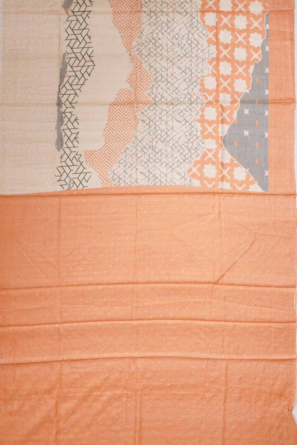 Tussar Printed Cream Saree