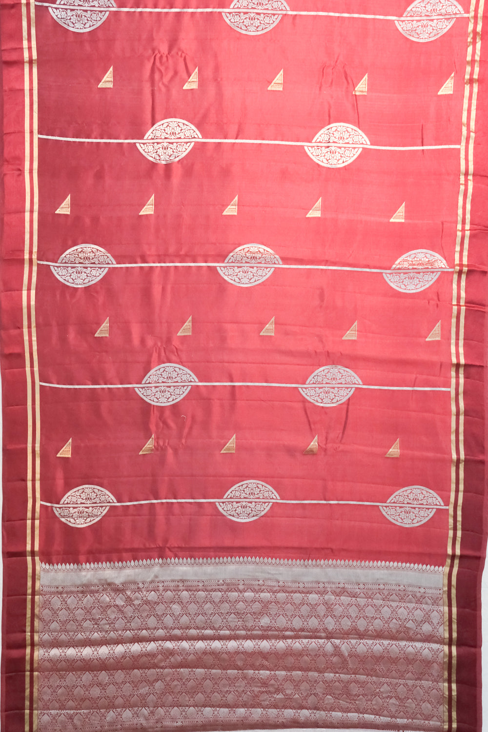 Banarasi Katan Silk Vertical Lines And Butta Marron Saree