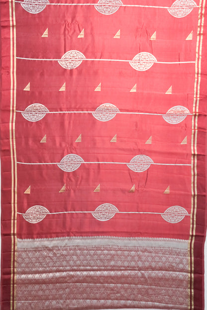 Banarasi Katan Silk Vertical Lines And Butta Marron Saree