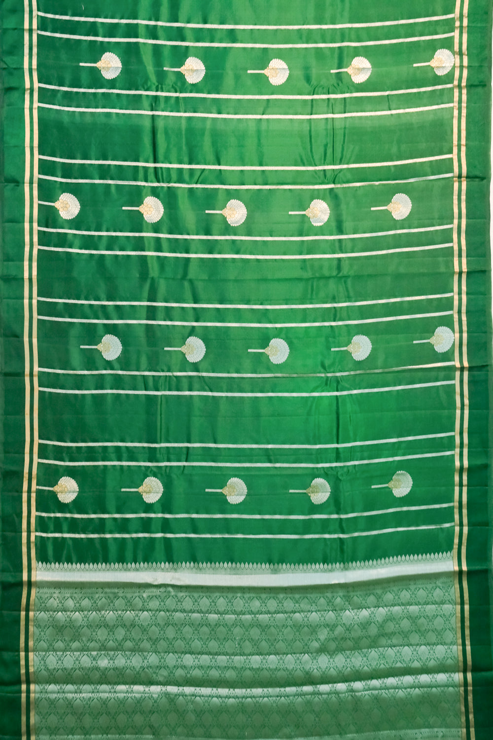 Banarasi Katan Silk Vertical Lines And Butta Dark Green Saree