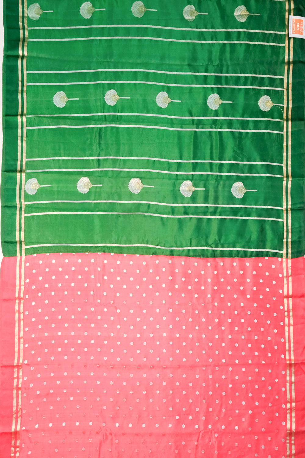 Banarasi Katan Silk Vertical Lines And Butta Dark Green Saree