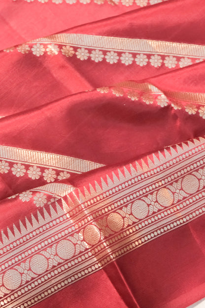 Banarasi Katan Silk Diagonal Lines Red Saree