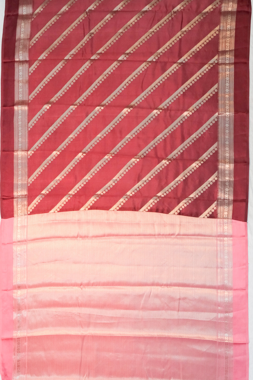 Banarasi Katan Silk Diagonal Lines Red Saree