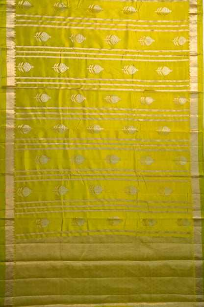 Banarasi Katan Silk Vertical Lines And Butta Mehendi Green Saree