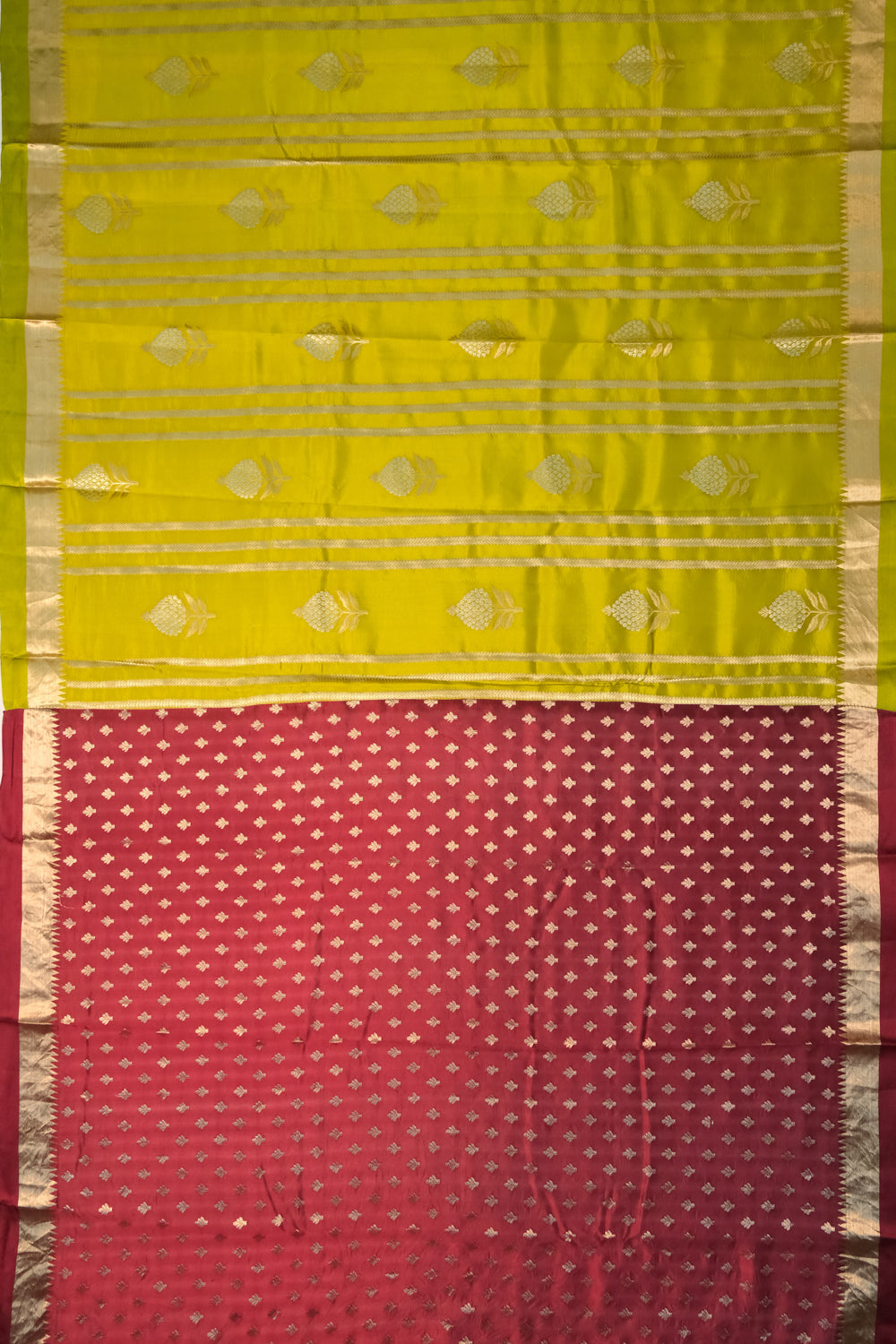 Banarasi Katan Silk Vertical Lines And Butta Mehendi Green Saree