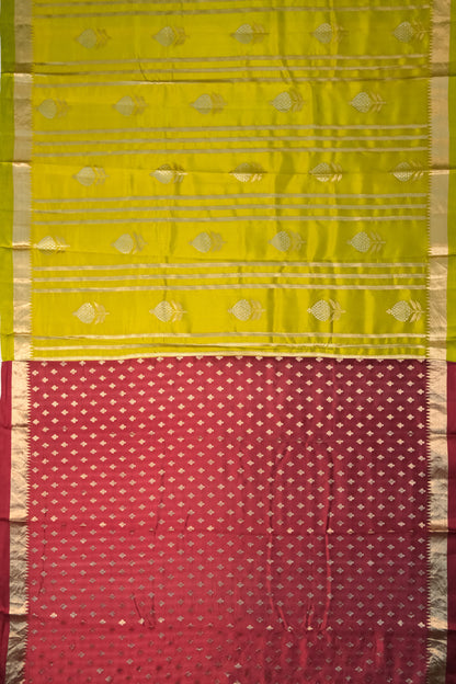 Banarasi Katan Silk Vertical Lines And Butta Mehendi Green Saree