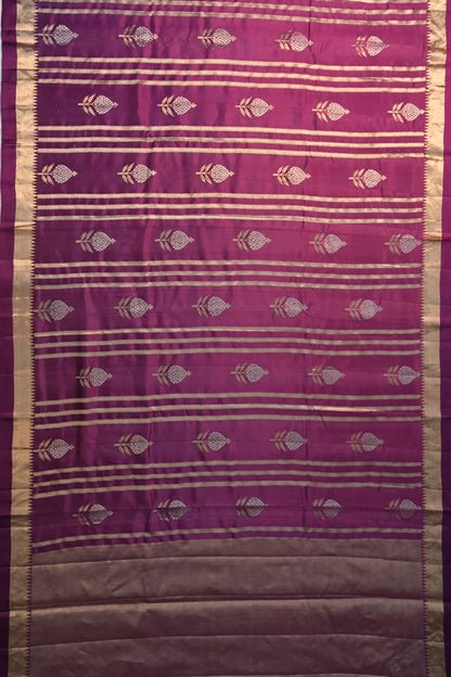 Banarasi Katan Silk Vertical Lines And Butta Purple Saree