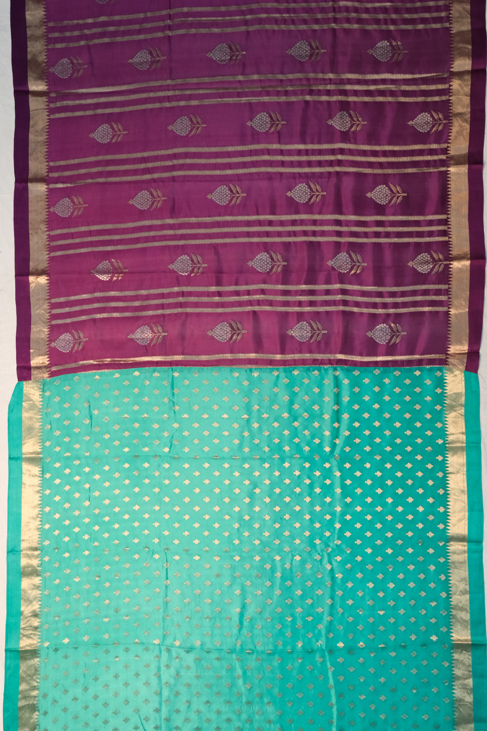 Banarasi Katan Silk Vertical Lines And Butta Purple Saree