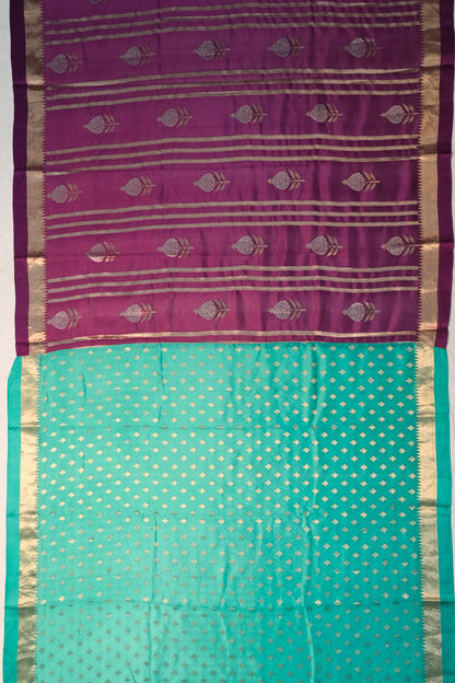 Banarasi Katan Silk Vertical Lines And Butta Purple Saree
