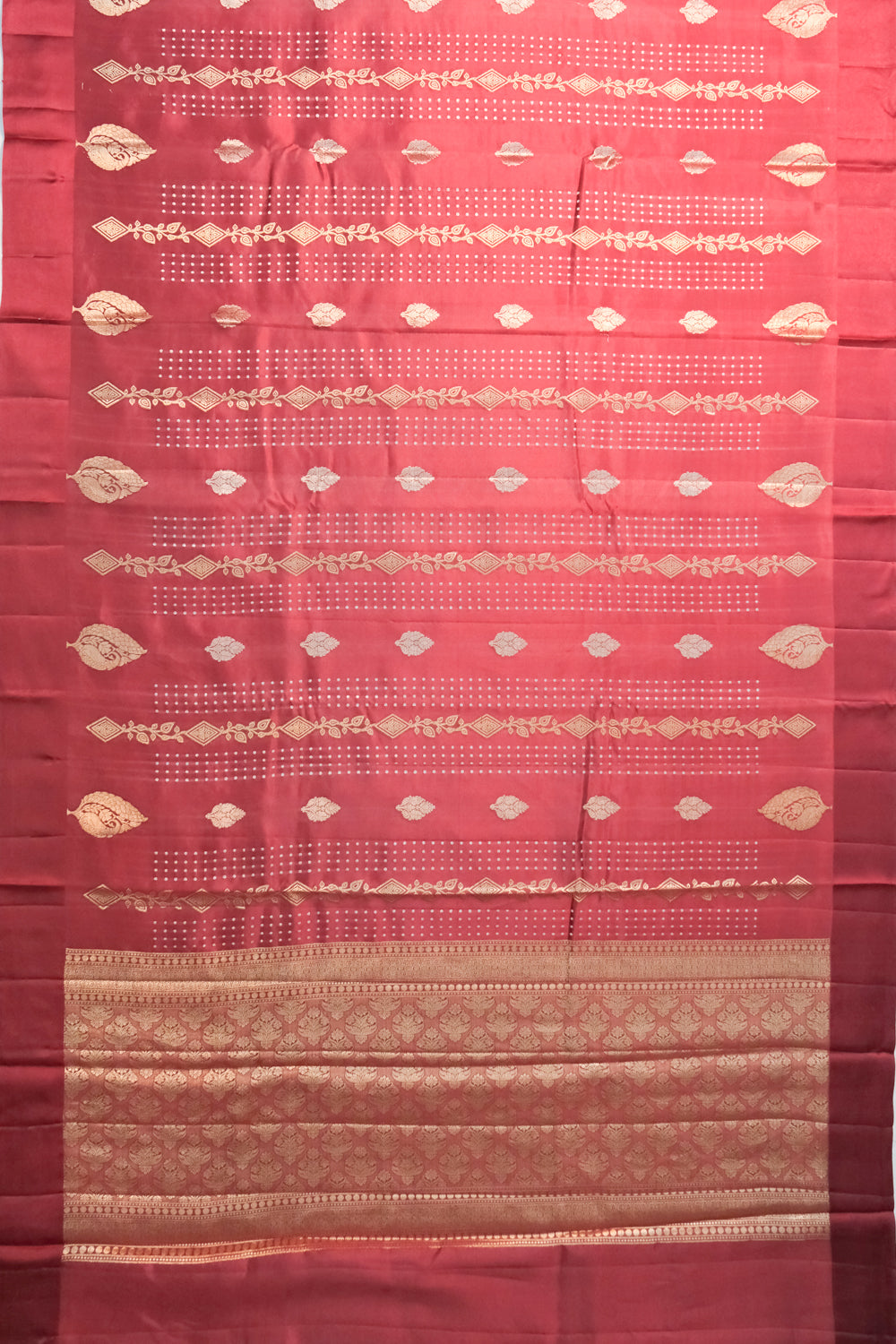 Banarasi Katan Silk Vertical Lines And Butta Marron Saree