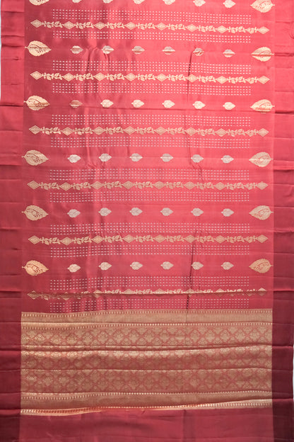 Banarasi Katan Silk Vertical Lines And Butta Marron Saree