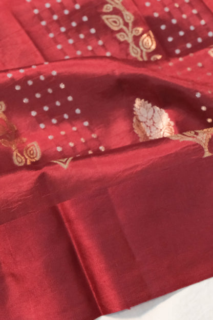 Banarasi Katan Silk Vertical Lines And Butta Marron Saree