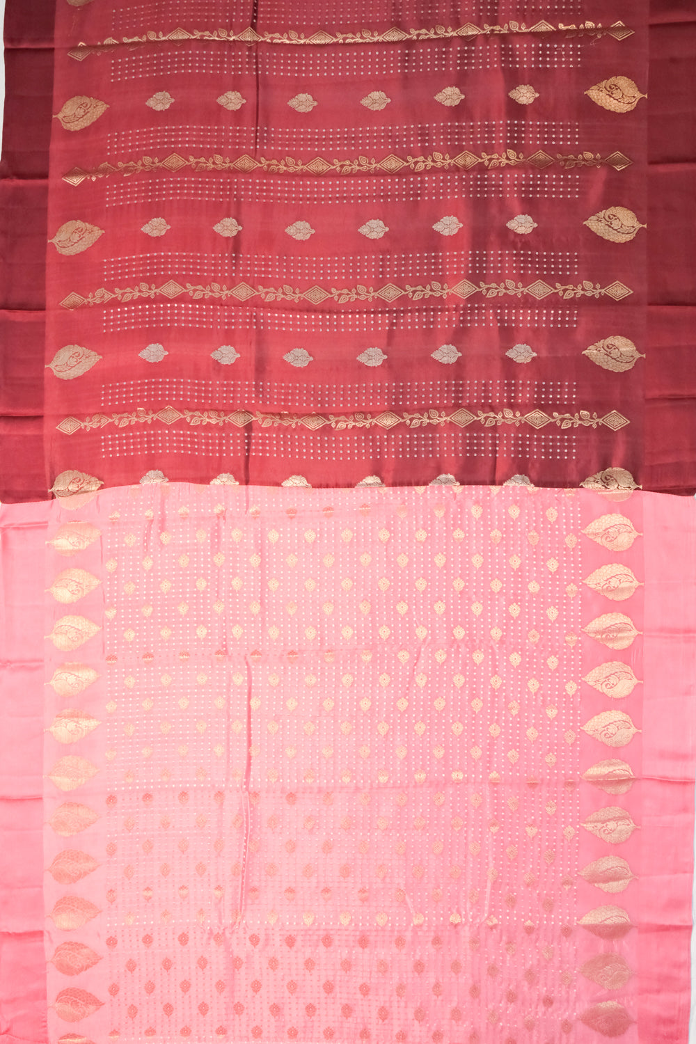 Banarasi Katan Silk Vertical Lines And Butta Marron Saree