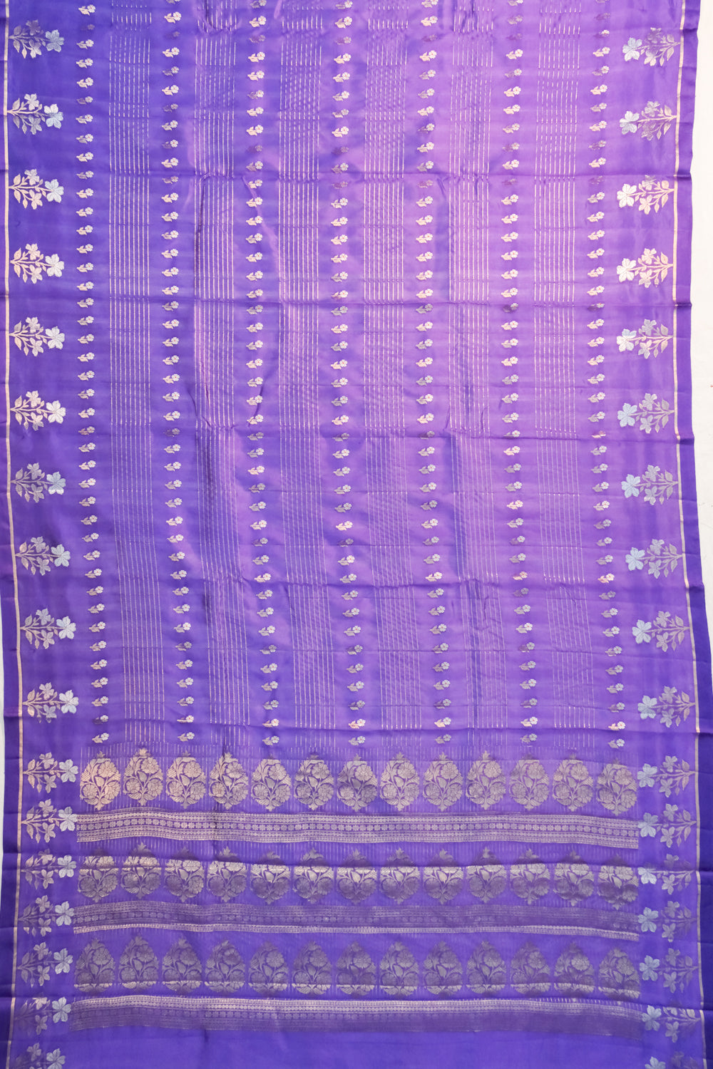 Banarasi Katan Silk Vertical Lines And Butta Violet Saree
