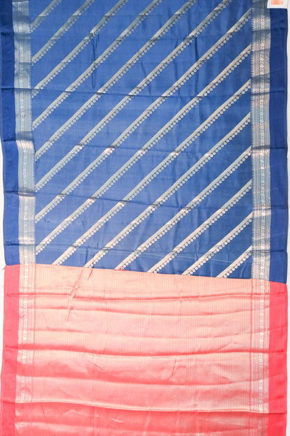 Banarasi Katan Silk Diagonal Lines Blue Saree