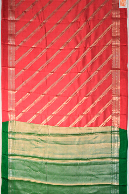 Banarasi Katan Silk Diagonal Lines Red Saree