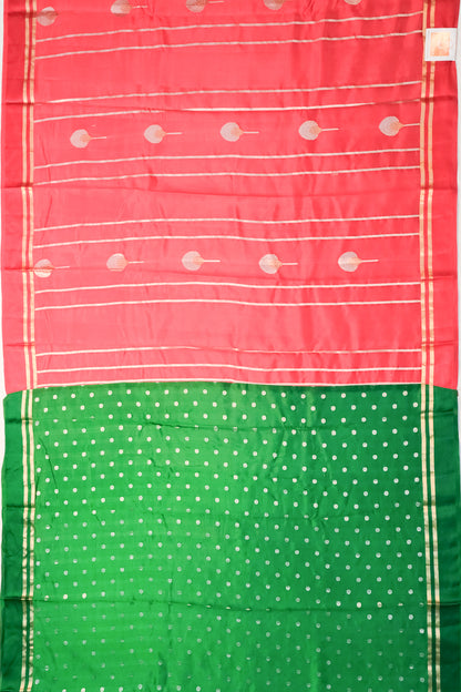 Banarasi Katan Silk Vertical Lines And Butta Red Saree